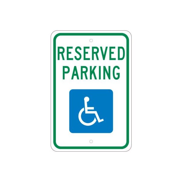 NMC Traffic Sign, Reserved Handicapped Parking, 18in X 12in, White